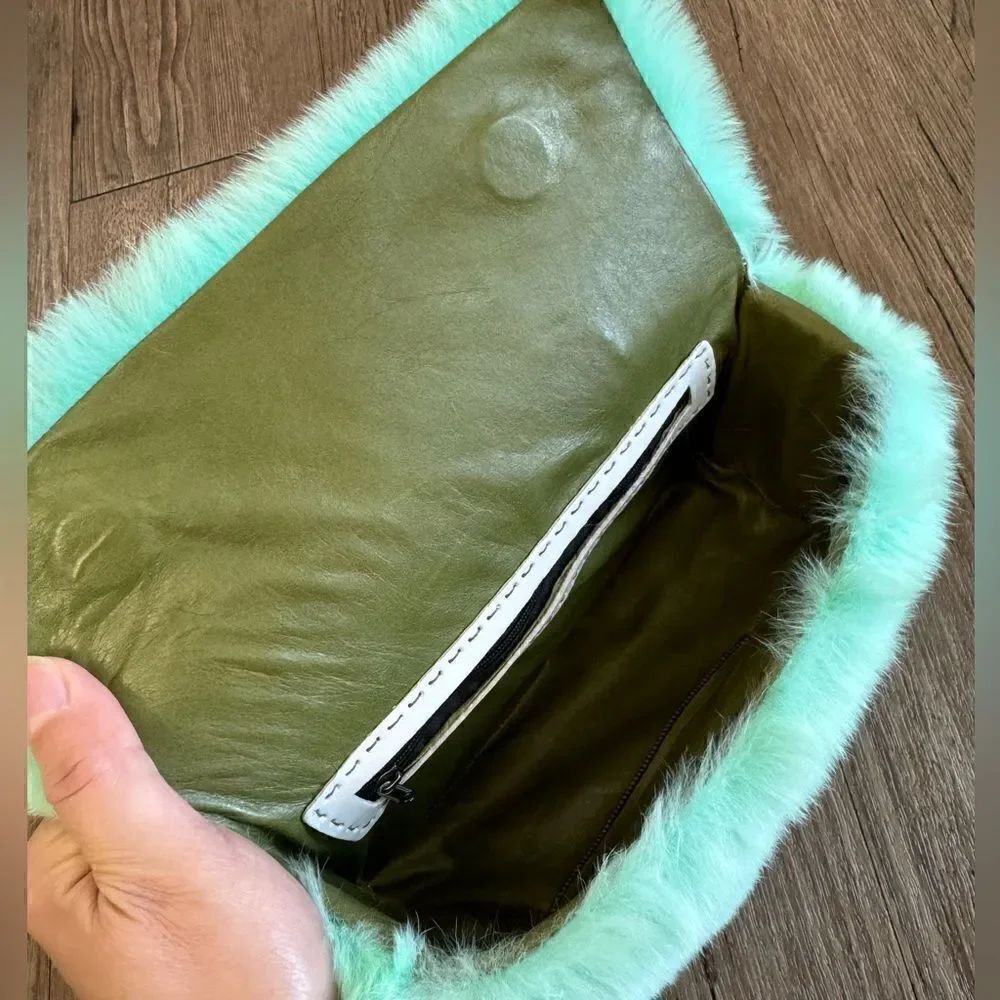 Handmade Real Rex Rabbit Fur Fold-over Flap Bag Includes Free Gift - Picture 15 of 16